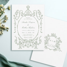 Invitation Sage Green Classic Floral Frame Wedding           