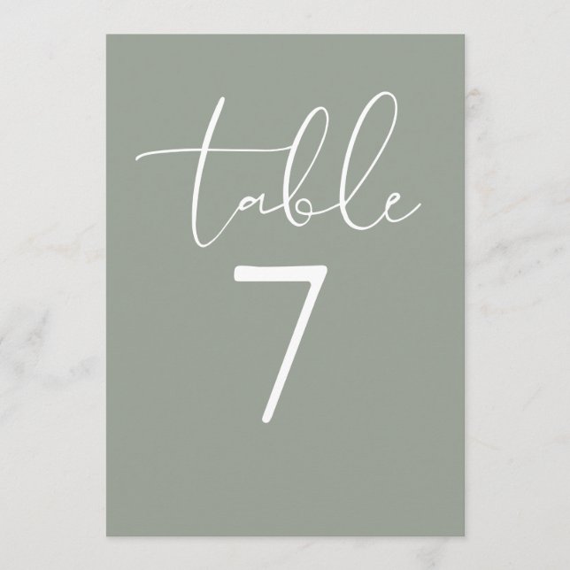 Invitation Sage Green Elegant Modern Script Table Number (Devant)
