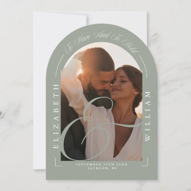 Invitation Sage Green Elegant Photo Arch Mariage de calligrap (Devant)