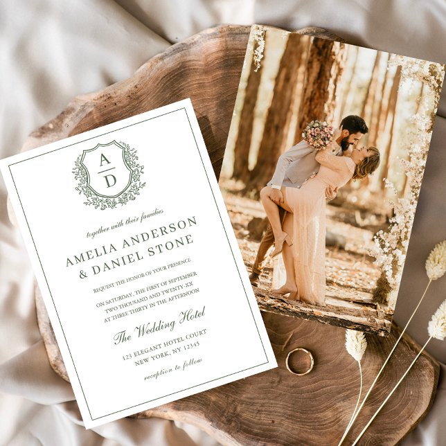 Invitation Sage Green Elegant Poirier Mariage Monogramme (Créateur téléchargé)