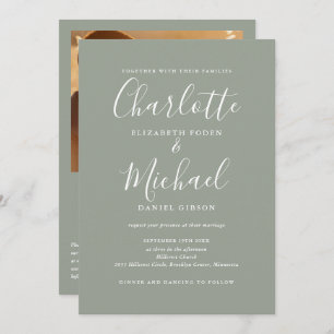 Invitation Sage Green Élégant Script QR Code Mariage photo