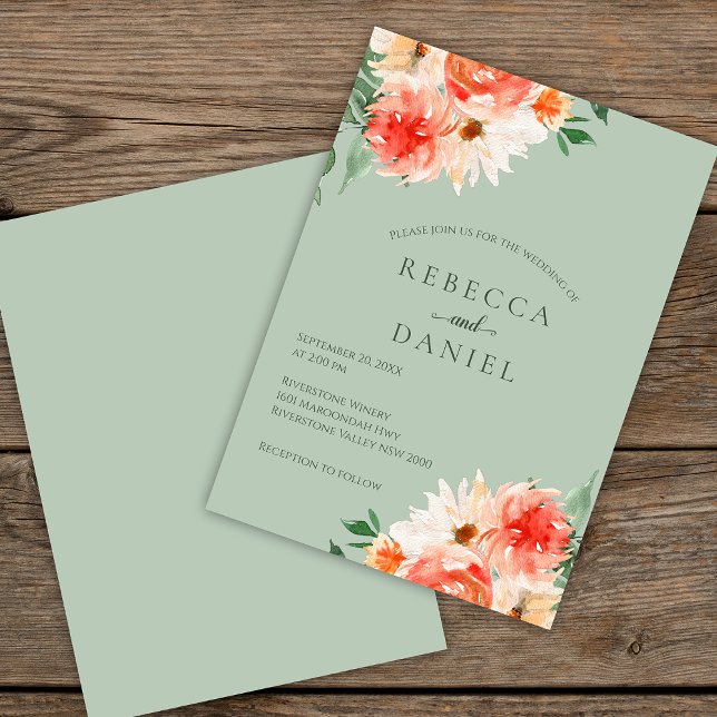 Invitation Sage Green et Orange Floral Boho Mariage (Créateur téléchargé)