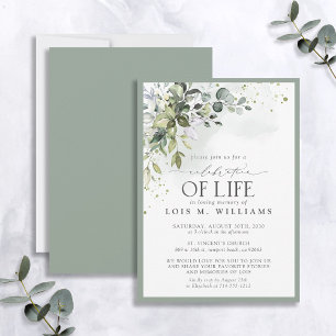 Invitation Sage Green Eucalyptus Fête de la vie