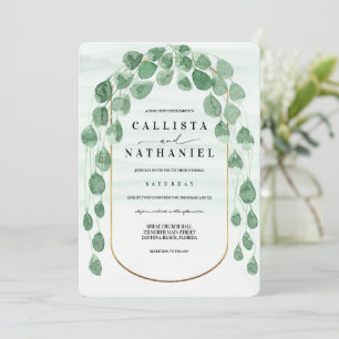 Invitation Sage Green Eucalyptus Garland Gold Oval Mariage da