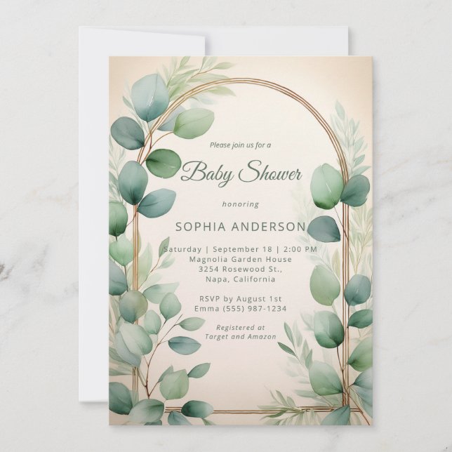 Invitation Sage Green Eucalyptus Neutral Baby Shower (Devant)