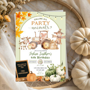 Invitation Sage Green Farm Party Animaux Citrouilles Annivers