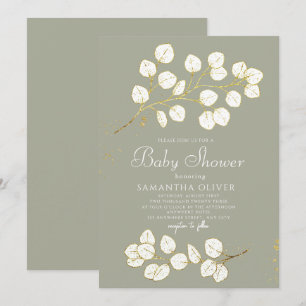 Invitation Sage Green Faux Gold Green Eucalyptus