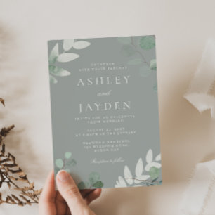 Invitation Sage Green Feuille Mariage moderne
