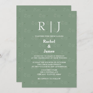 Invitation Sage Green Feuille QR Code Monogrammes Cool Mariag