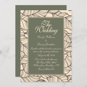 Invitation Sage Green Feuilles Line Art