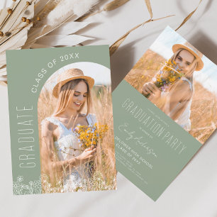 Invitation Sage Green Fleur sauvage Bloom fête de graduation
