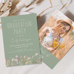 Invitation Sage Green Fleur sauvage Graduation Party Boho Blo