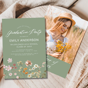 Invitation Sage Green Fleur sauvage Graduation Party Boho Blo