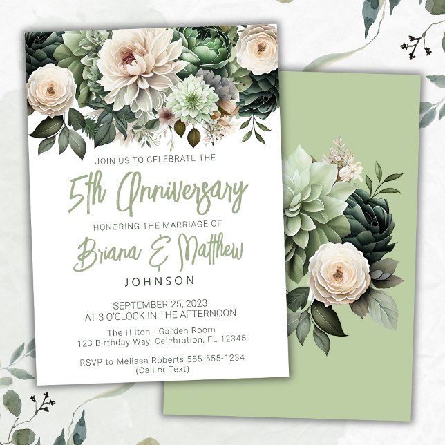 Invitation Sage Green Floral 5e anniversaire Mariage (Créateur téléchargé)