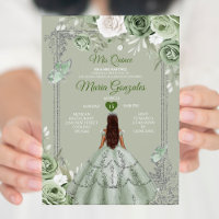 Sage Green Floral Argent Couronne Mis Quince 15 An