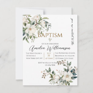 Invitation Sage Green Floral Baptême