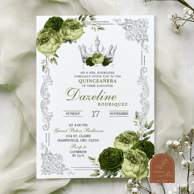 Invitation Sage Green Floral Butterfly Quinceanera (Créateur téléchargé)