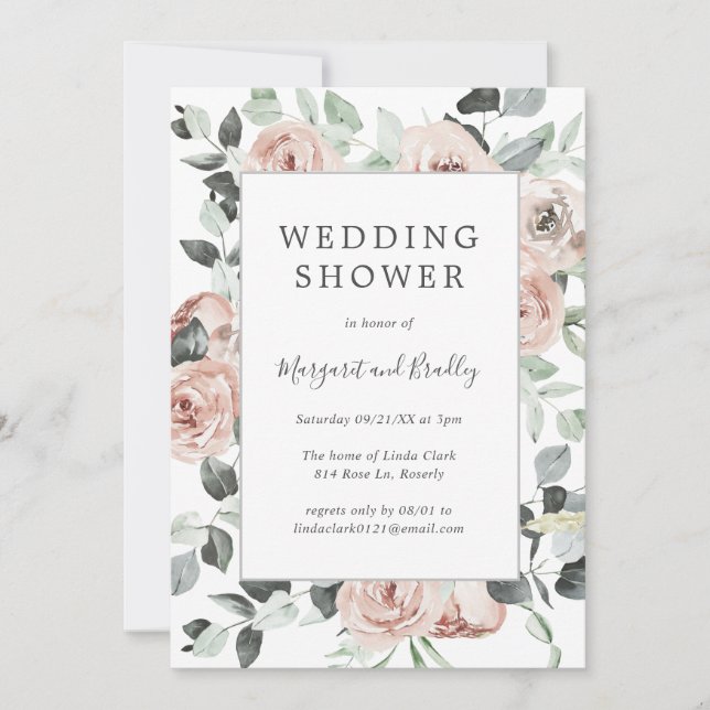Invitation Sage Green Floral Dusty Rose Wedding shower (Devant)