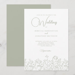 Invitation Sage Green Floral Élégant Fleur sauvage Mariage