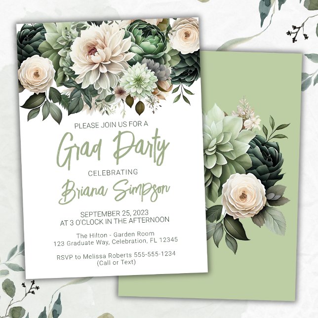 Invitation Sage Green Floral Graduation Party (Créateur téléchargé)