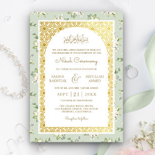 Invitation Sage Green Floral or Arch Mariage musulman