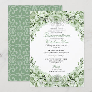 Invitation Sage Green Floral Quinceanera Anniversaire