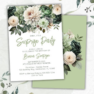 Invitation Sage Green Floral Surprise fête d'anniversaire