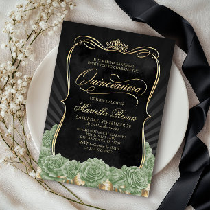 Invitation Sage Green Gold Black Quinceañera