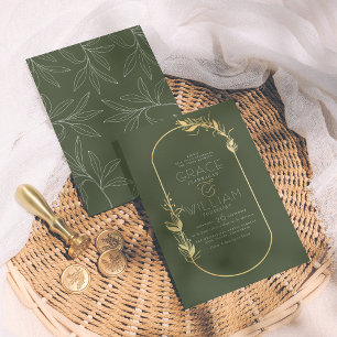 Invitation Sage Green & Gold Elegant Botanical Frame Mariage
