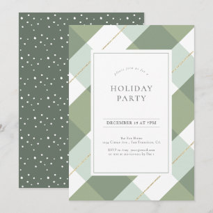 Invitation Sage Green & Gold En vichy Fête de Noël