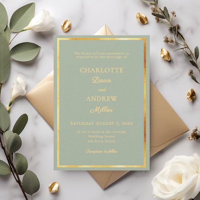 Invitation Sage green gold modern elegant luxury wedding (Créateur téléchargé)