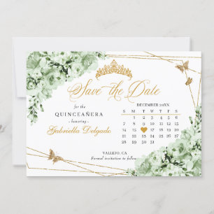 Invitation Sage Green & Gold Quinceañera Enregistrer La Date
