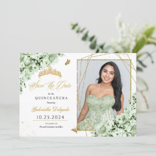 Invitation Sage Green & Gold Quinceañera Enregistrer La Date 