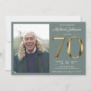 Invitation Sage Green Gold Texte Classy Photo 70e anniversair