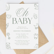 Sage Green Hand Drawn Gender Neutral Baby Shower