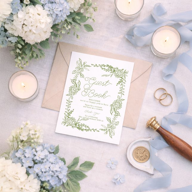 Invitation Sage Green Hydrangea Guest Book Table Sign (Créateur téléchargé)