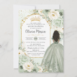 Invitation Sage Green ivoire Floral Brown fille Quinceañera