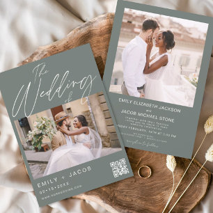 Invitation Sage Green Le Mariage du code QR minimaliste