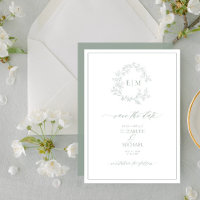 Sage Green Leafy Crest Monogramme Enregistrer la d