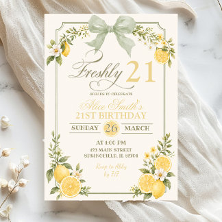 Invitation Sage Green Lemon Fraîchement 21 Anniversaire
