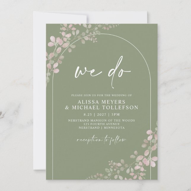 Invitation Sage Green Mariage Arche photo écriture manuscrite (Devant)