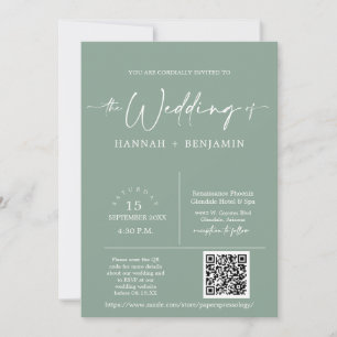 Invitation Sage Green Minimal Boho Mariage Arch QR Code photo