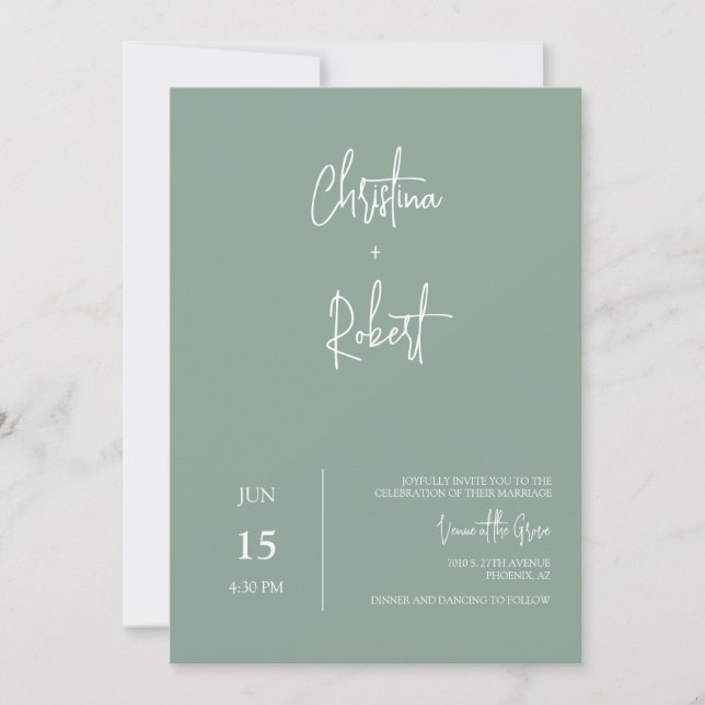 Invitation Sage Green Minimal Boho Mariage Photo QR Code RSVP (Devant)