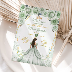Invitation Sage Green Mis Quince 15 Anos Gold Crown Butterfly