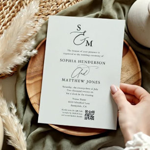 Invitation Sage Green Monogramme QR Code Mariage photo