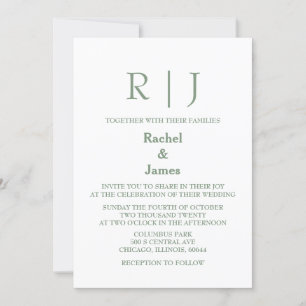 Invitation Sage Green Monogrammes Élégant Mariage minimal