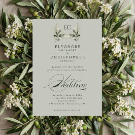 Invitation Sage Green Olive Branch Monogram Photo Wedding