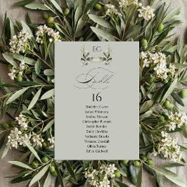 Invitation Sage Green Olive Branch Monogram Table Number