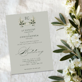 Invitation Sage Green Olive Branch Monogram Wedding
