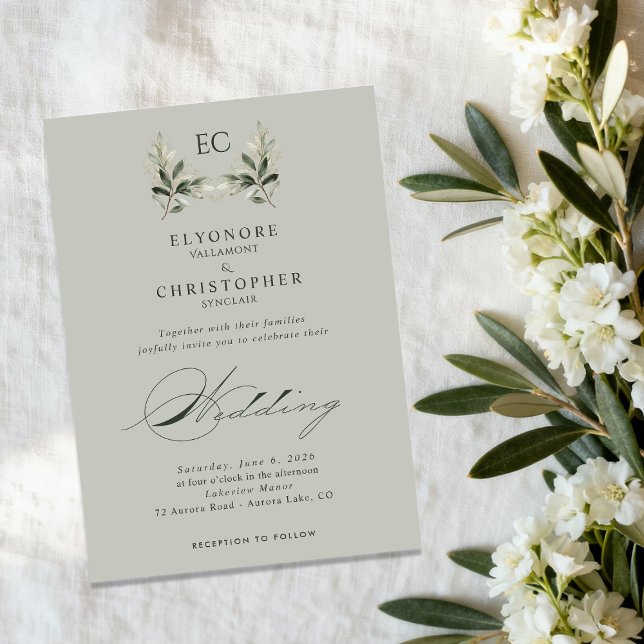 Invitation Sage Green Olive Branch Monogram Wedding (Créateur téléchargé)